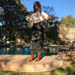 Vintage black leather pencil skirt